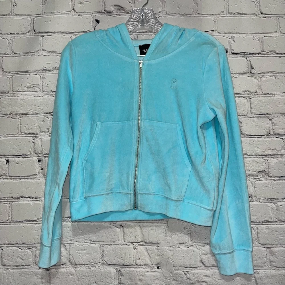 Vintage Y2K Lonely Ghost Blue Velour Bling Rhinestone Tracksuit Matching Set - Picture 8 of 15